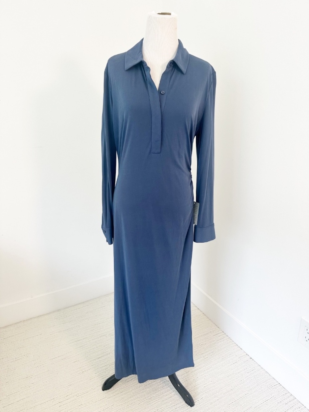 LUXELY NWT Womens 10 Blue Polo Shirt Dress Longline Preppy Sporty Minimal Travel